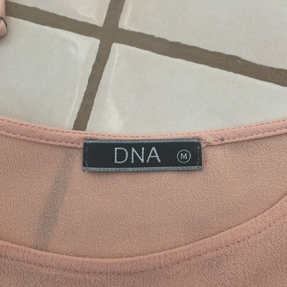 DNA Pale Salmon Color Rayon Cold Shoulder Top with Lace Trim. Medium - Picture 5 of 8